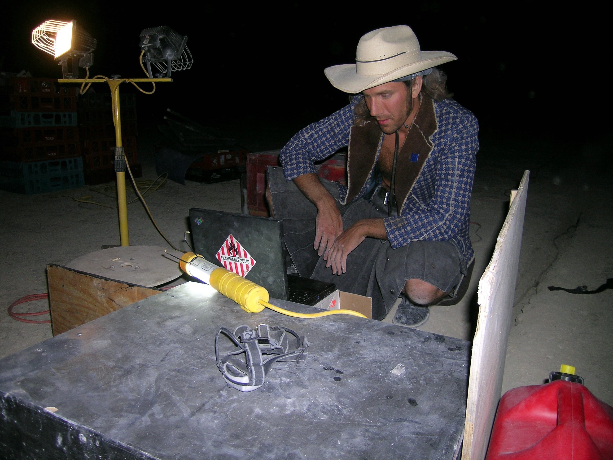 Cris debugging in the desert at 4am. Unexpected problems in the real world during SoLA install.