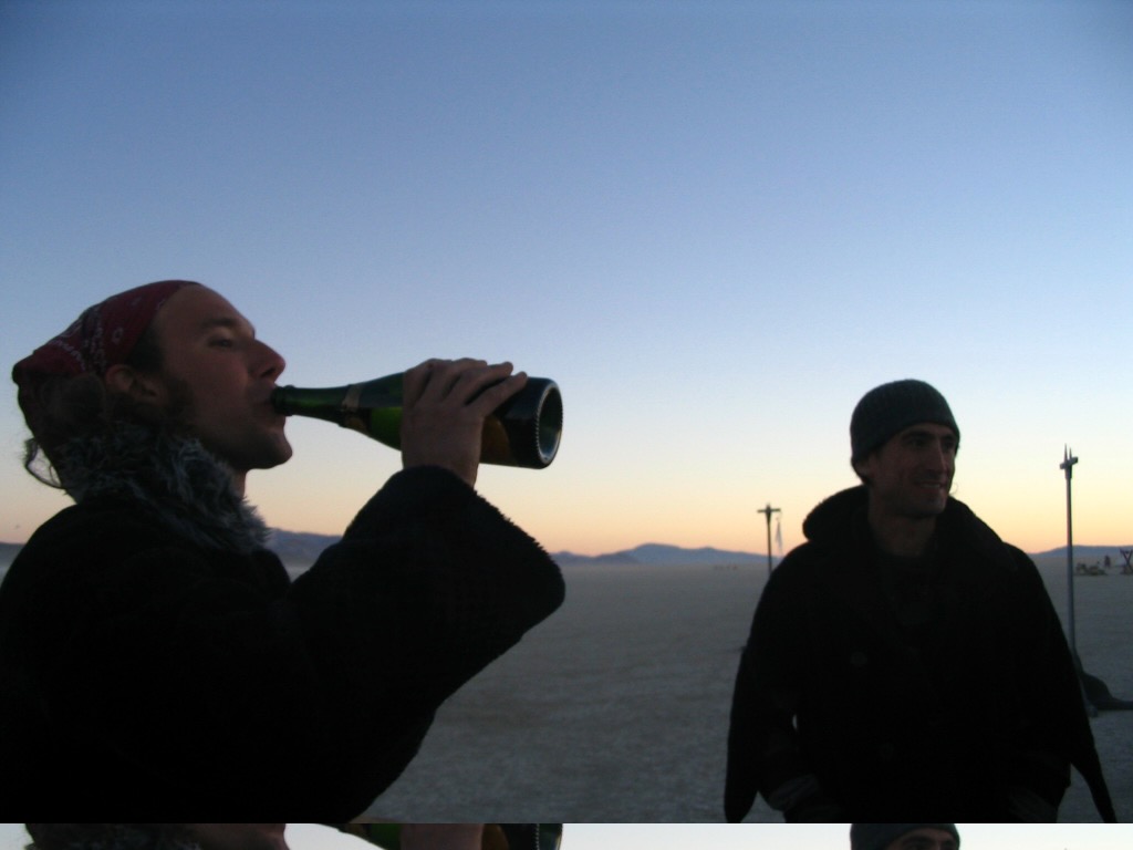 Celebration. Cris and Ryan celebrate in the style they are accustomed to(in the desert) after SoLA install.